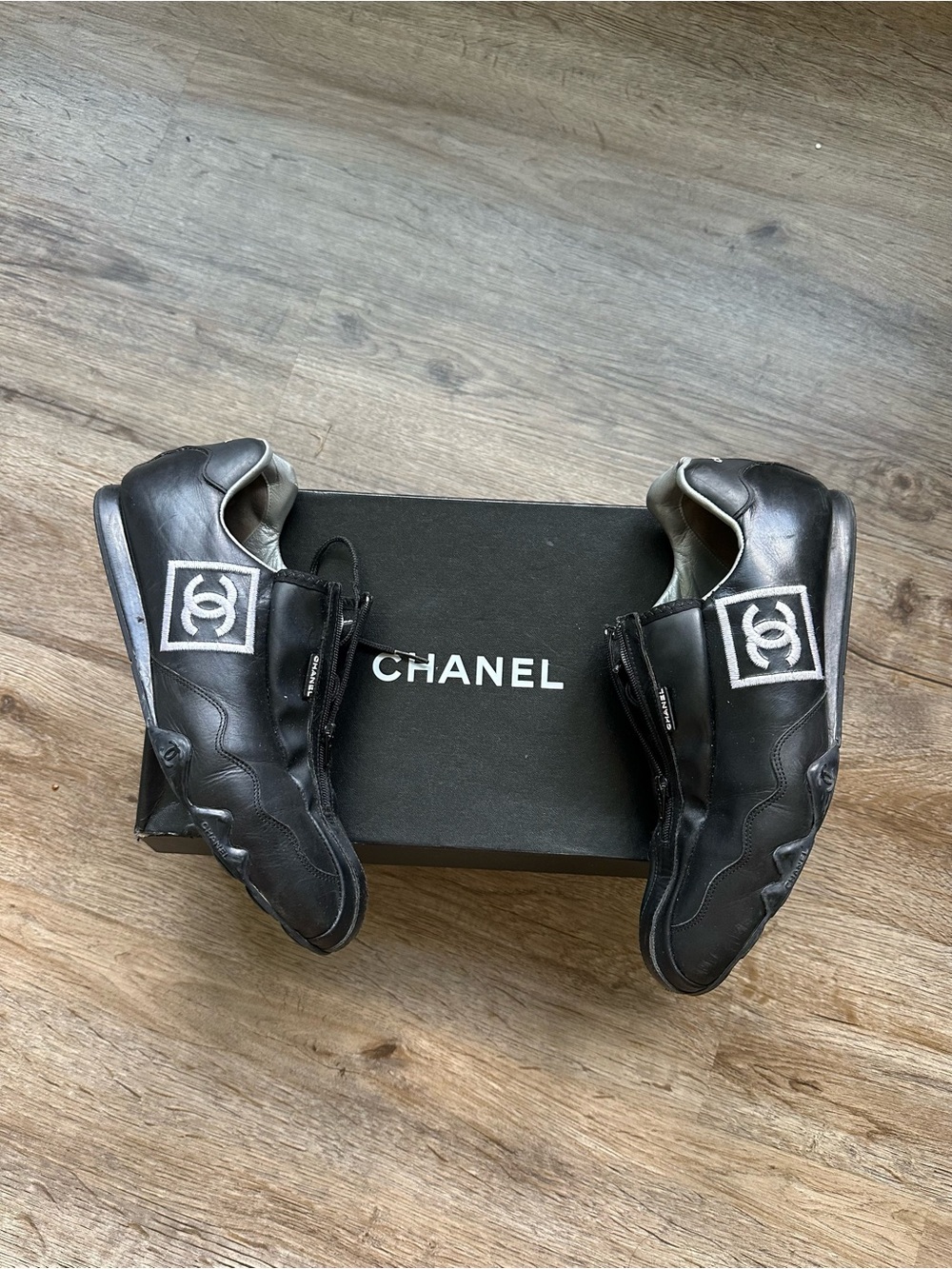 CHANEL Black Leather Sneakers
